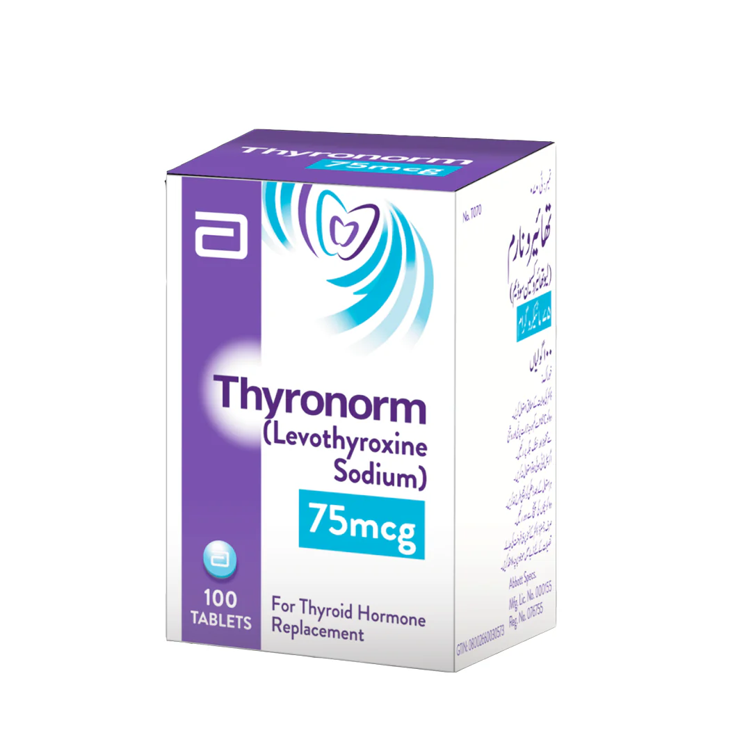 Abbott Thyronorm (Levothyroxine) 75 mcg, 100 Ct