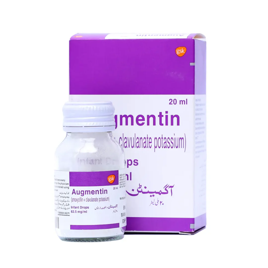 Augmentin (Amoxycillin+Clavulanic Acid) Infant Drops 62.5mg, 20ml - GSK