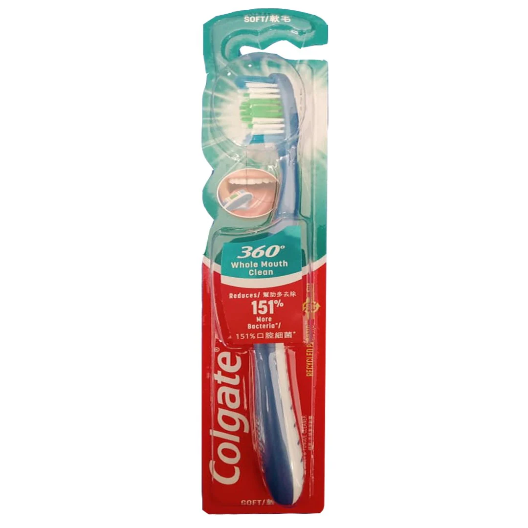 Colgate 360 Whole Mouth Clean Soft Toothbrush (Blue), 1 Ct