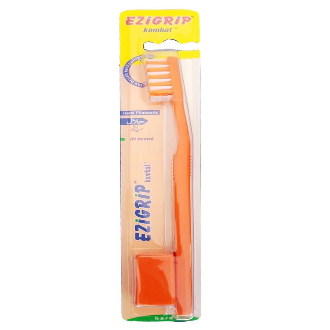 Ezigrip Kombat Hard Toothbrush (Orange), 1 Ct