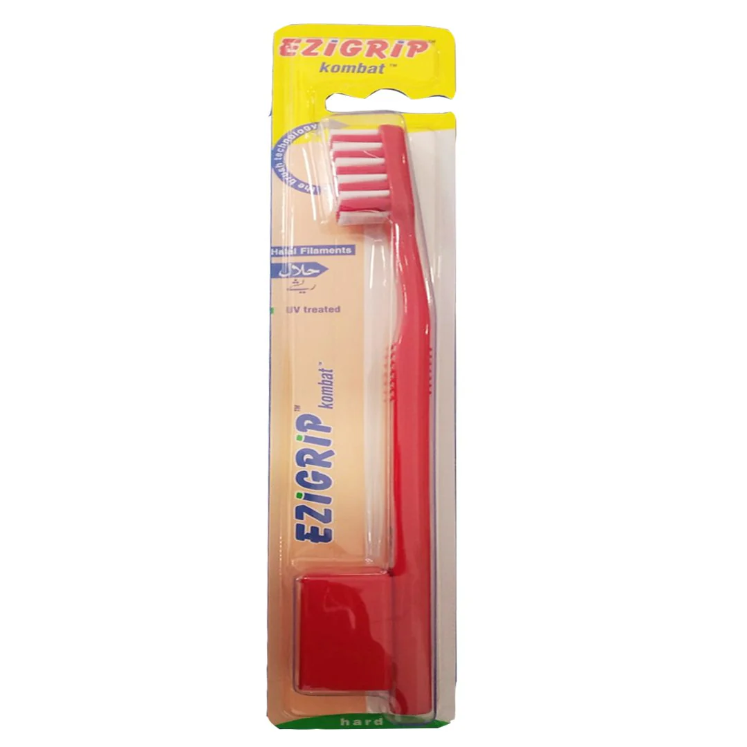 Ezigrip Kombat Hard Toothbrush (Red), 1 Ct
