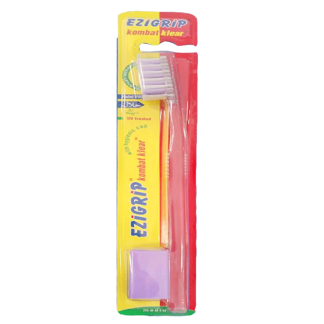 Ezigrip Kombat Klear Medium Toothbrush (Purple), 1 Ct