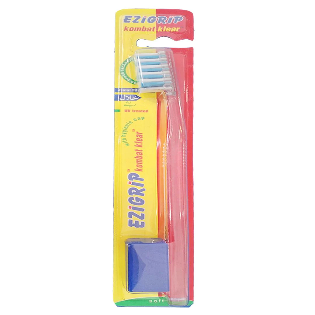 Ezigrip Kombat Klear Soft Toothbrush (Blue), 1 Ct