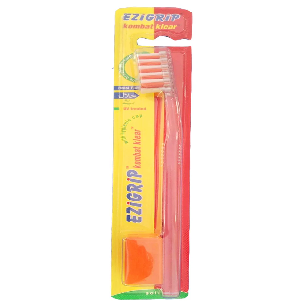 Ezigrip Kombat Klear Soft Toothbrush (Orange), 1 Ct