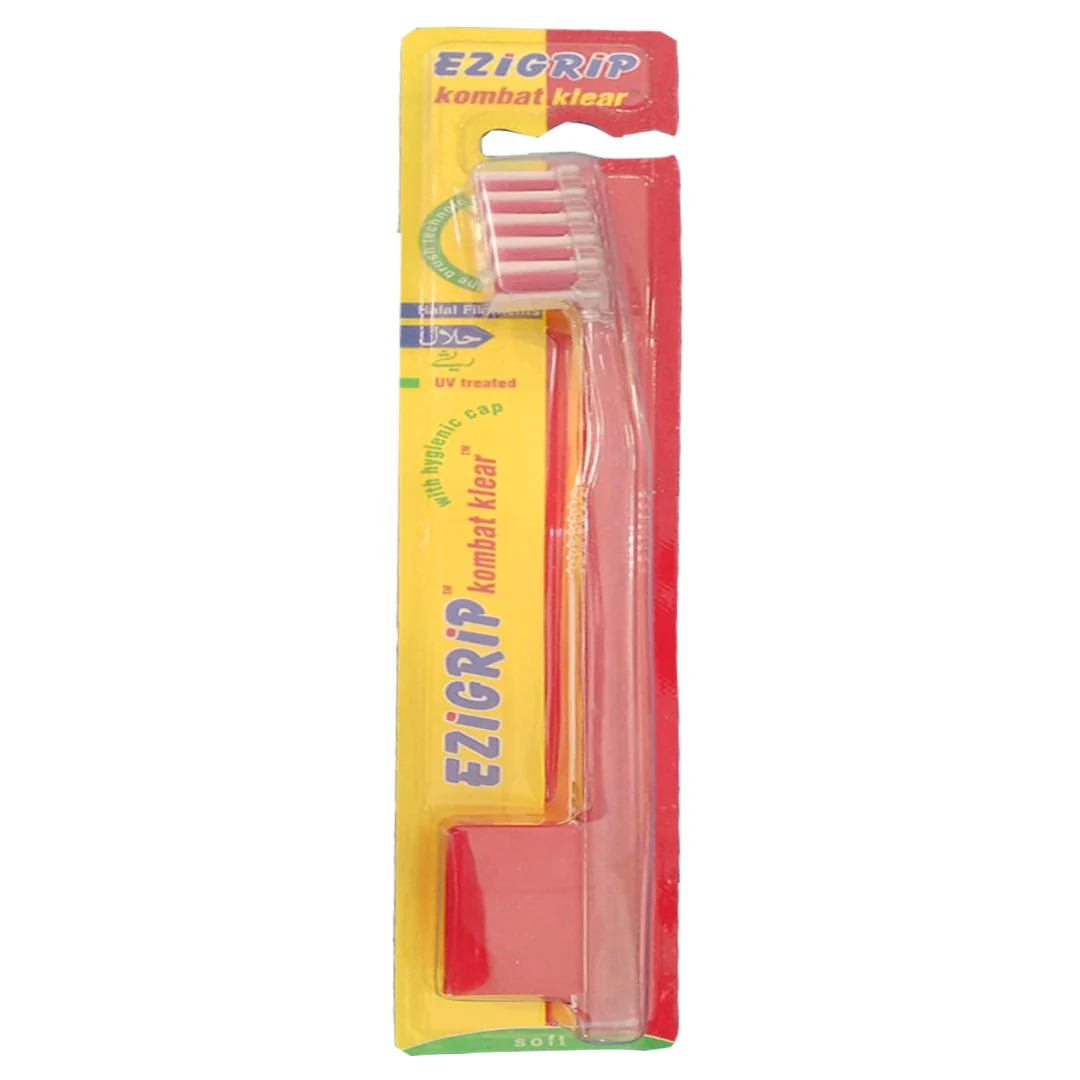 Ezigrip Kombat Klear Soft Toothbrush (Red), 1 Ct