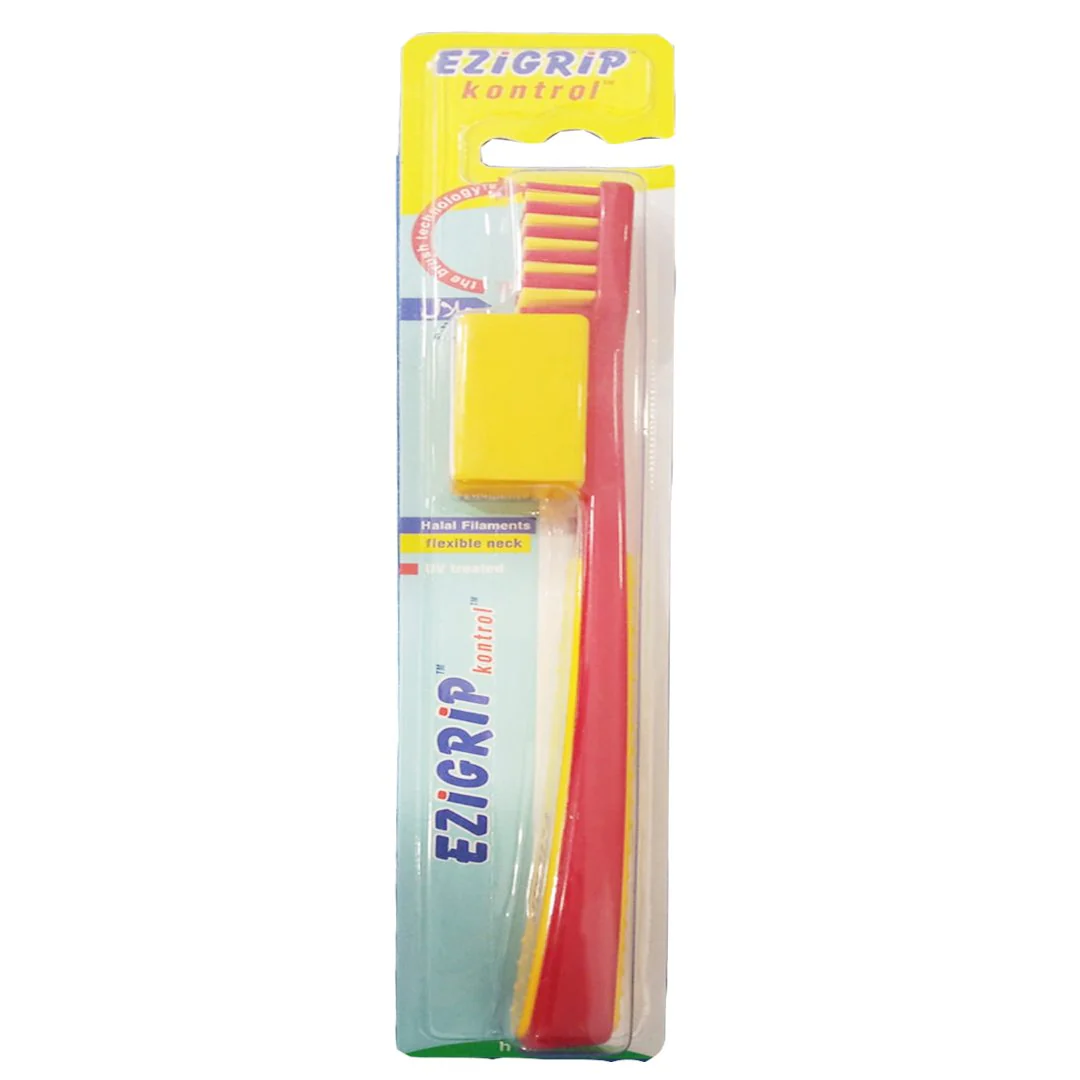 Ezigrip Kontrol Hard Toothbrush (Red), 1 Ct