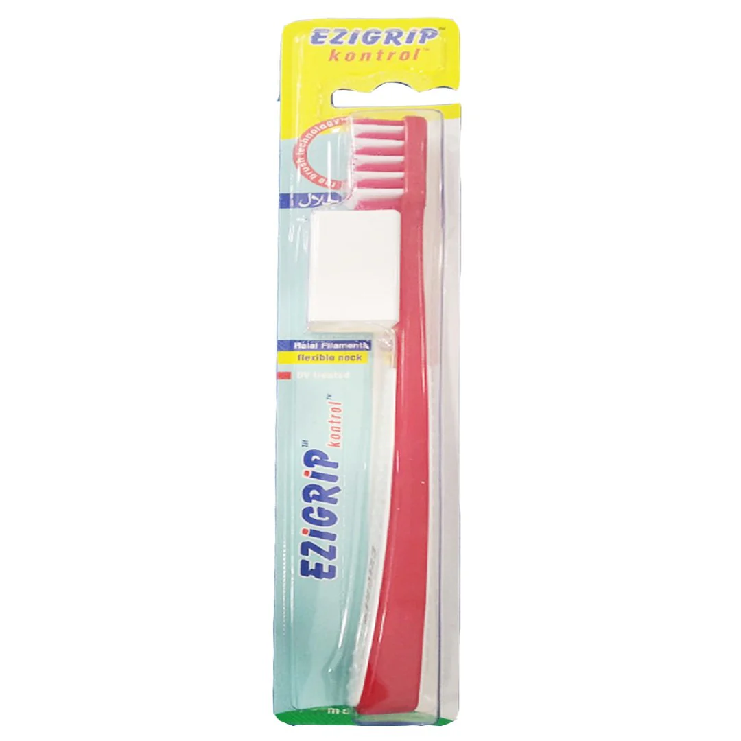 Ezigrip Kontrol Medium Toothbrush (Red), 1 Ct