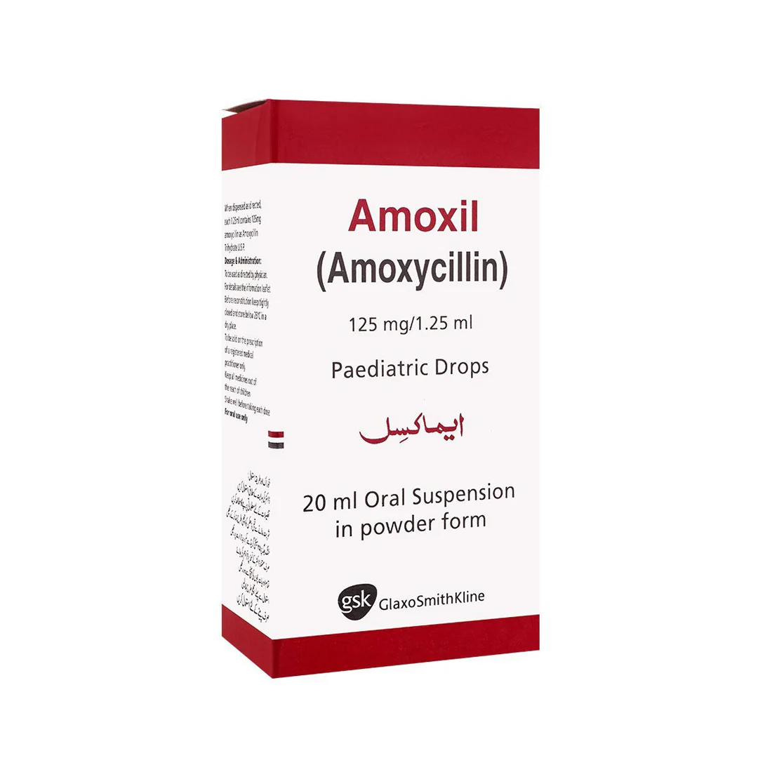 Amoxil (Amoxicillin) Paediatric Drops 125mg, 20ml - GSK