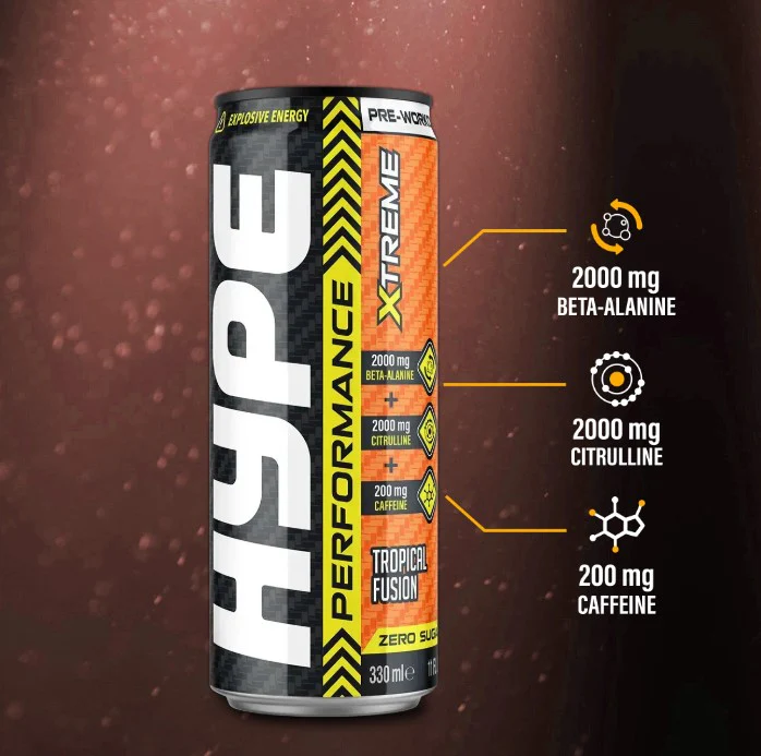 Hype Xtreme Pre-workout Energy Drink (Tropical Fusion), 330ml - Image 2