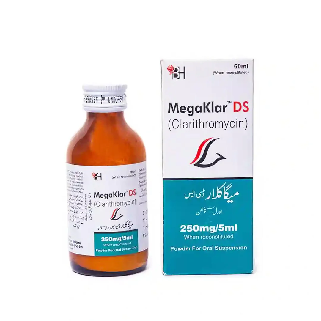 Megaklar DS (Clarithromycin) 250mg/5ml Oral Suspension, 60ml - Barrett Hodgson