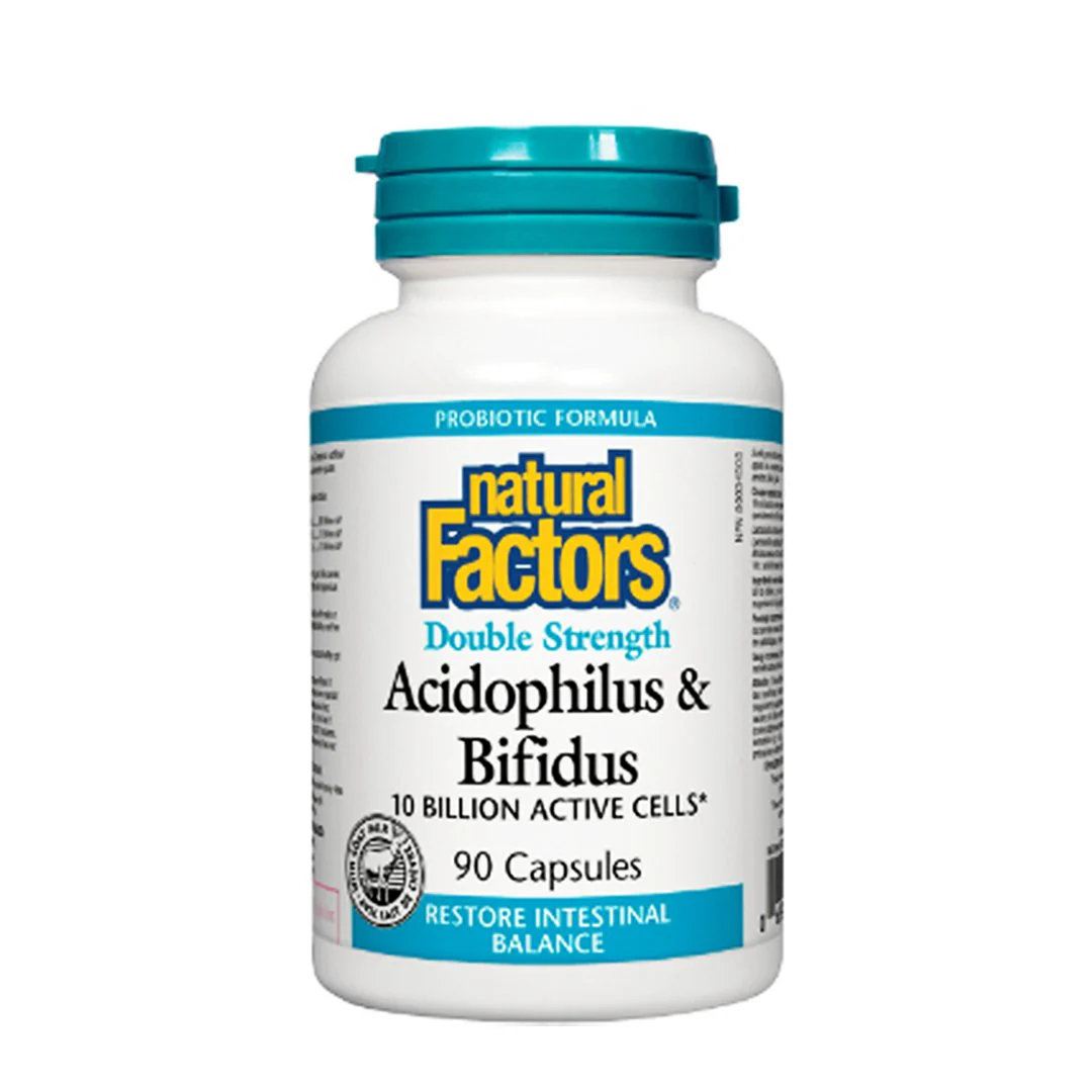 Natural Factors Double Strength Acidophilus & Bifidus (Probiotic) 10 Billion Active Cells, 90 Ct