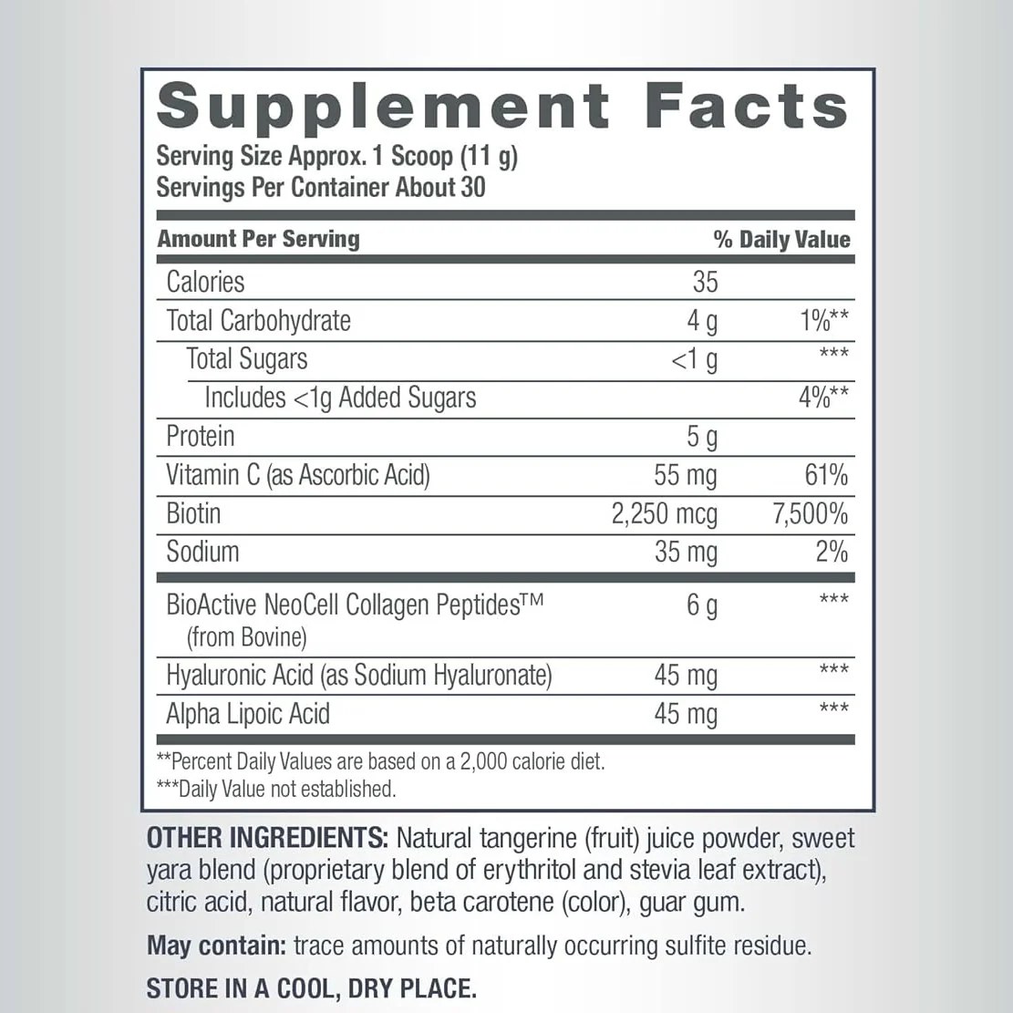 NeoCell Collagen Beauty Infusion with Hyaluronic Acid + Biotin Tangerine Twist Flavor, 330 g - Image 2