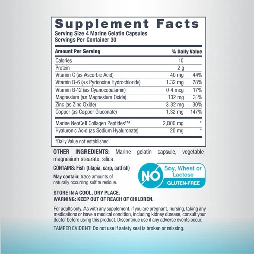 NeoCell Marine Collagen Peptides + Hyaluronic Acid, 120 Ct - Image 3