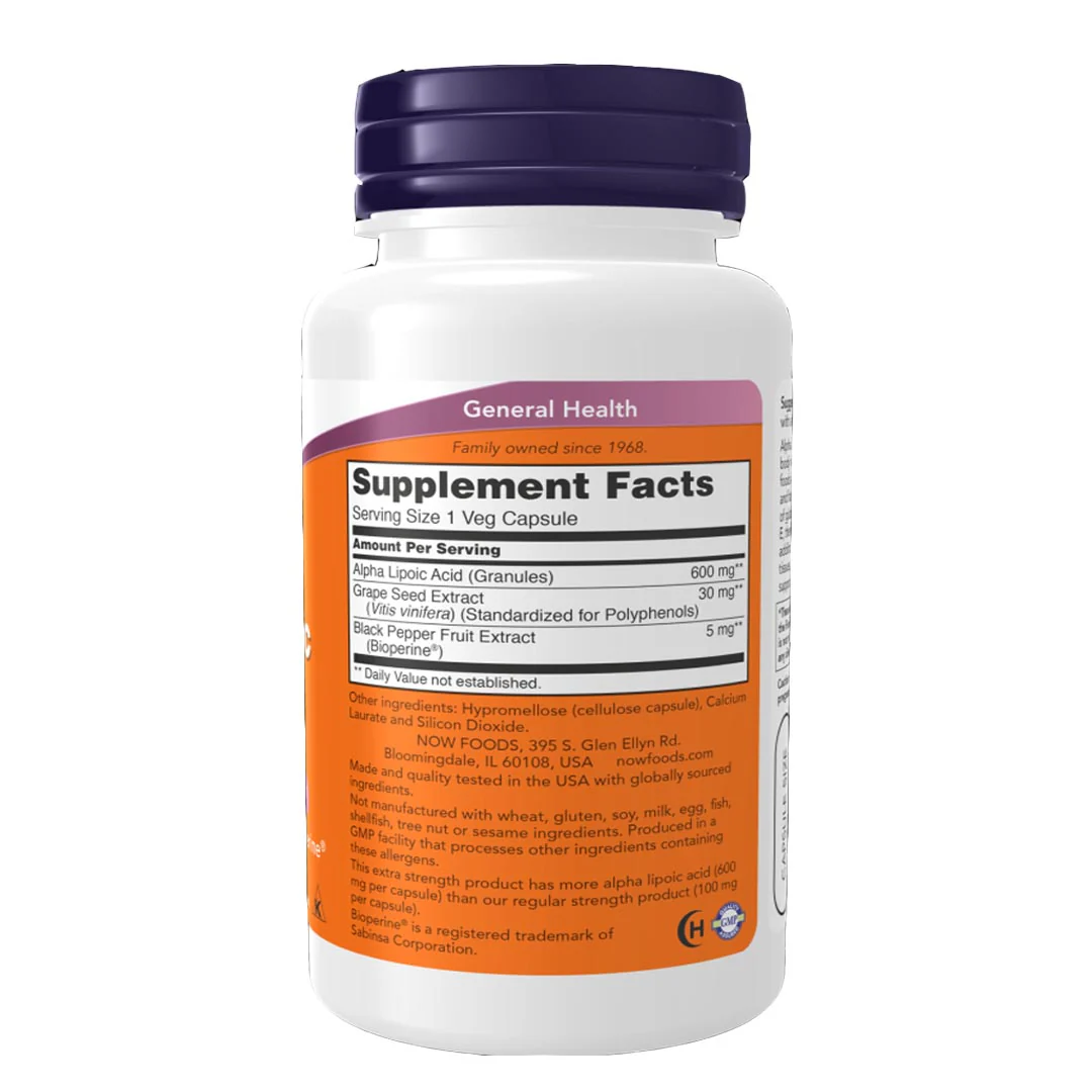 NOW Alpha Lipoic Acid 600mg, 60 Ct - Image 2