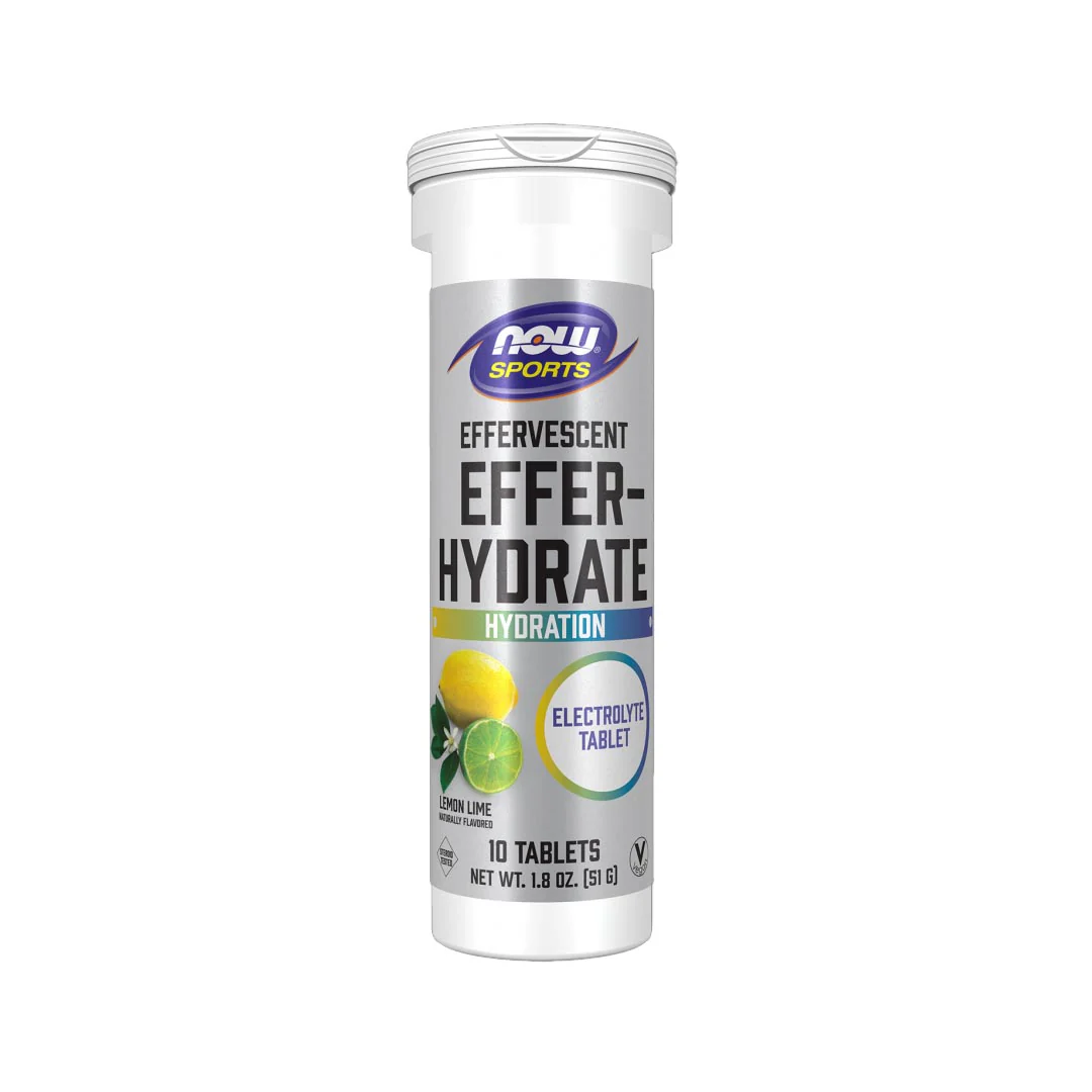 NOW Sports Effer-Hydrate Effervescent Electrolyte Hydration Tablets (Lemon Lime), 10 Ct