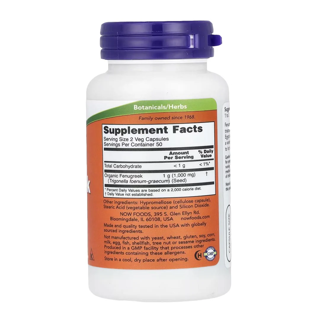 NOW Fenugreek 500mg, 100 Ct - Image 2
