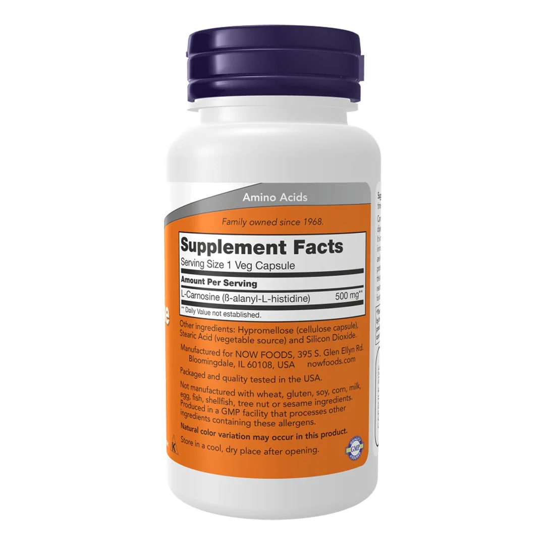 NOW L-Carnosine 500mg, 50 Ct - Image 2