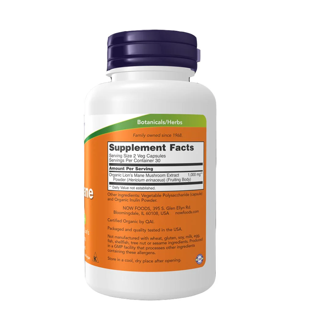 NOW Lion's Mane Mushroom 500mg, 60 Ct - Image 2
