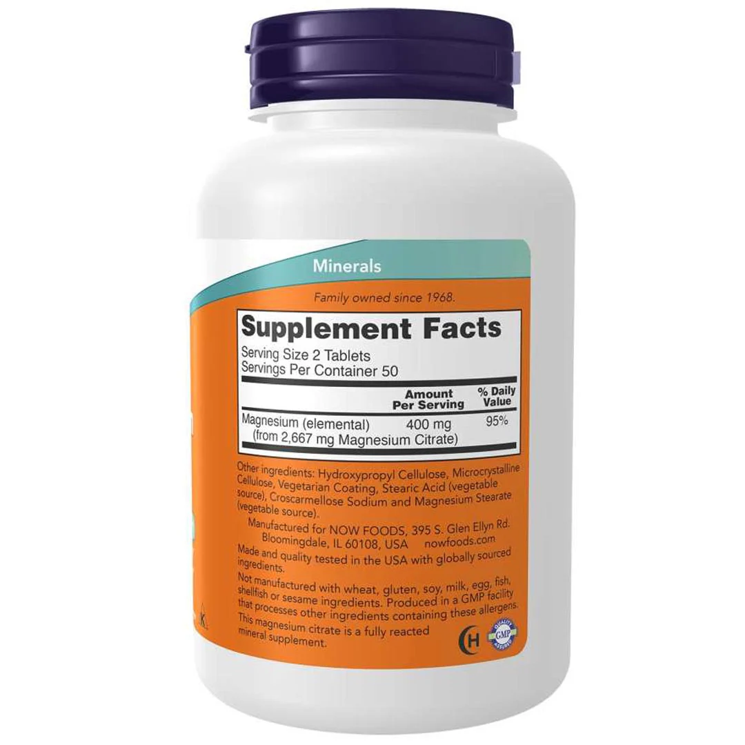 NOW Magnesium Citrate 200 mg, 100 Ct - Image 2