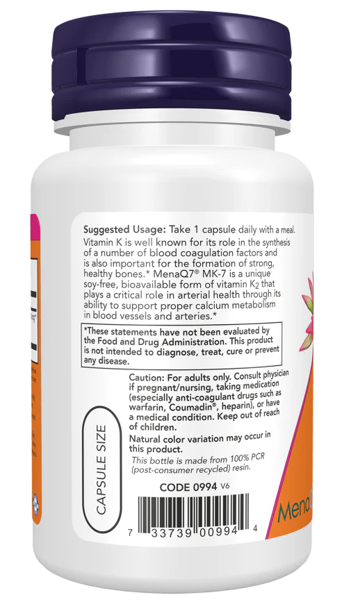 NOW MK-7 (Vitamin K-2) Extra Strength 300mcg, 60 Ct - Image 3