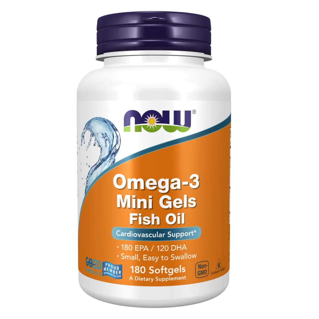 NOW Omega-3 Mini Gels Fish Oil, 180 Ct