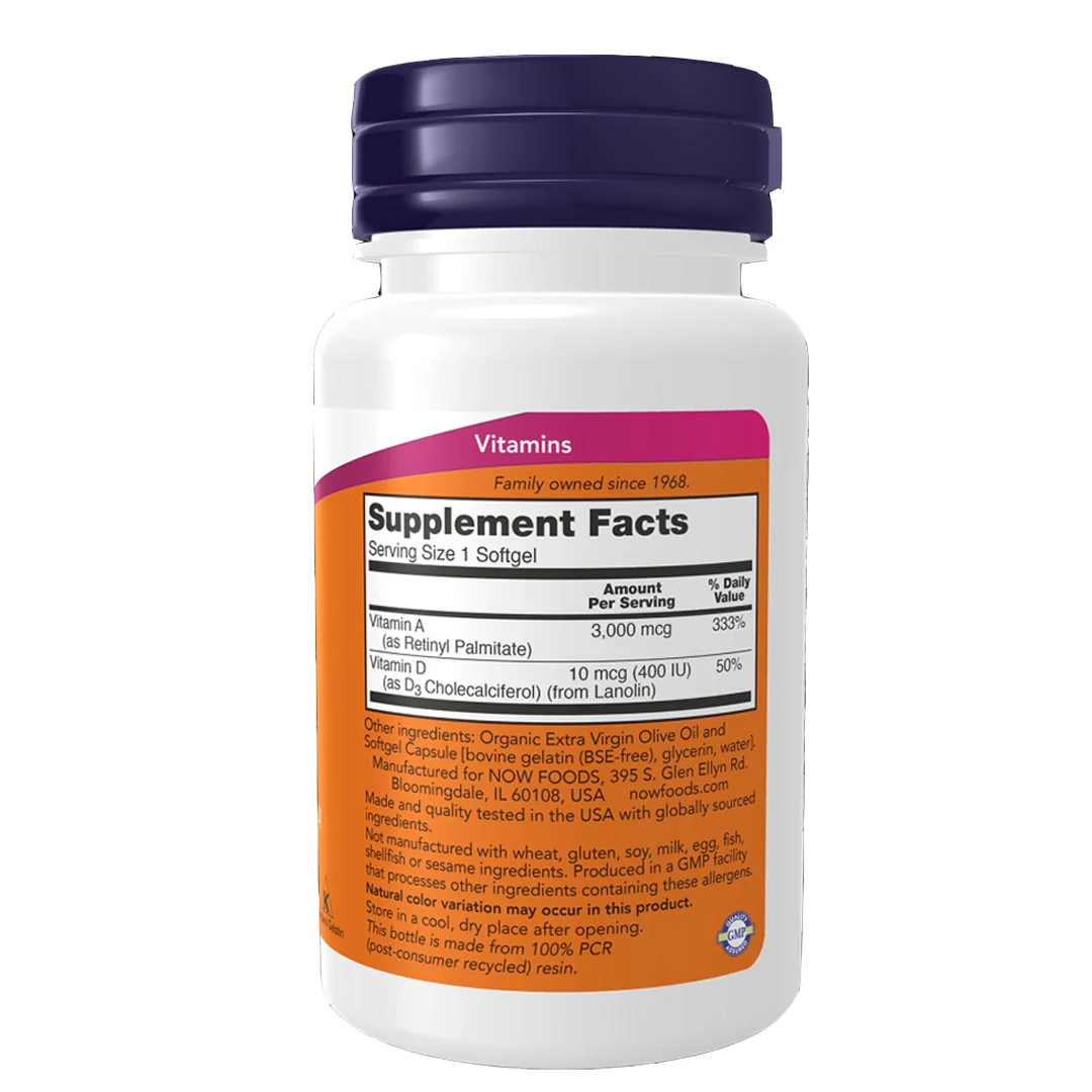 NOW Vitamin A & D 10000/400 IU, 100 Ct - Image 2
