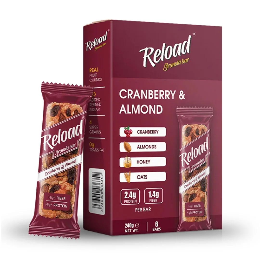 Reload Cranberry & Almond Granola Bar 40g, 6 Ct