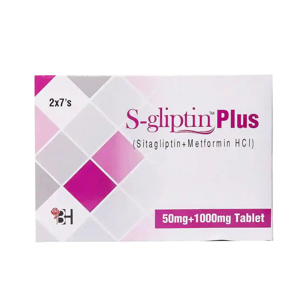 S-Gliptin Plus (Sitagliptin+Metformin) 50mg+1000mg Tablets, 14 Ct - Barrett Hodgson