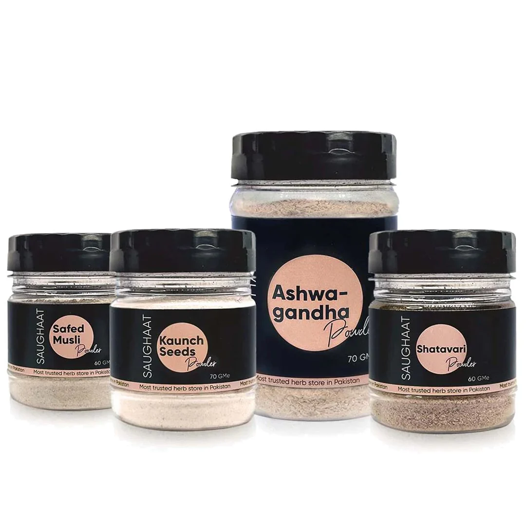 Ashwagandha 80g, White Musli 60g, Shatavari 60g And Kaunch Seeds Powder 60g - Saughaat - Image 2