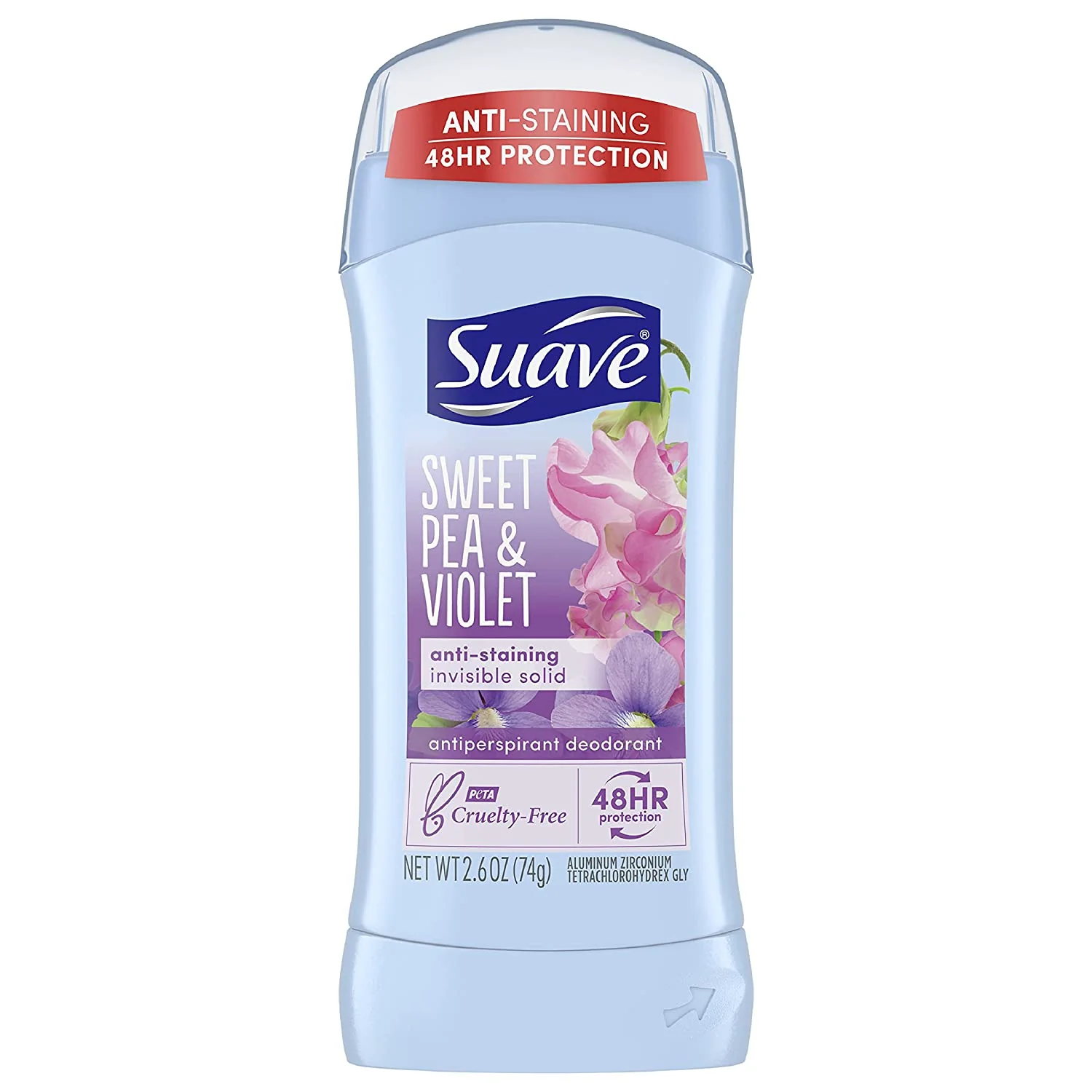 Suave Sweet Pea & Violet Anti-Staining Invisible Solid Deodorant Stick, 74g