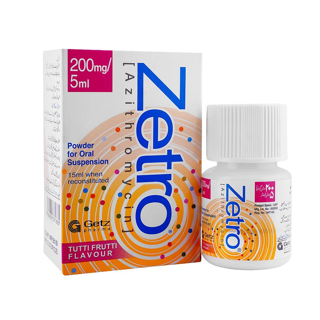 Zetro (Azithromycin) Oral Suspension 200mg/5ml, 15ml - Getz Pharma